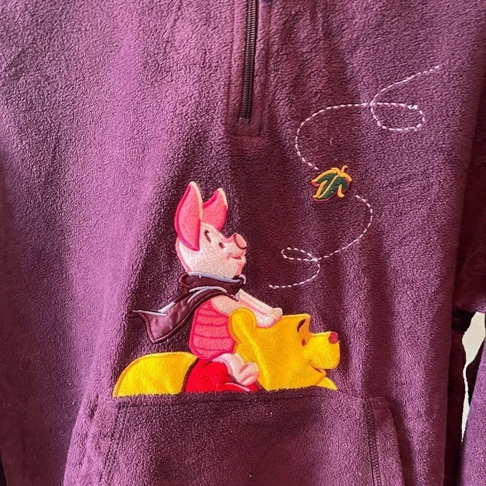 Winnie The Pooh purple Hoodie Womens M 1/4 Zip Pullover Piglet Falling Leaves - Picture 2 of 5